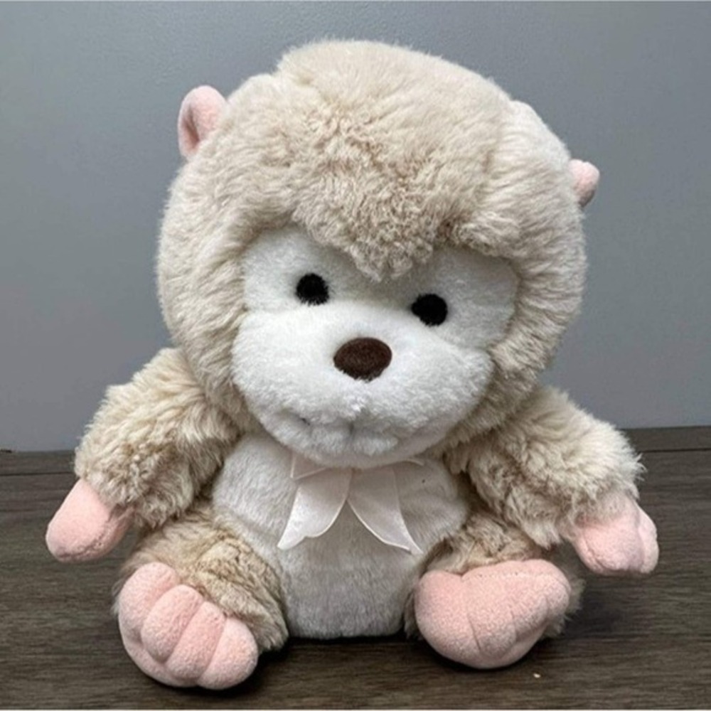 Vintage 1992 A&A Plush Monkey Tan Pink Shaggy Stuffed Animal Toy
